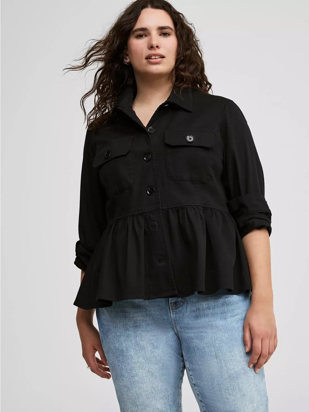 Black Peplum Button-Up Jacket Torrid